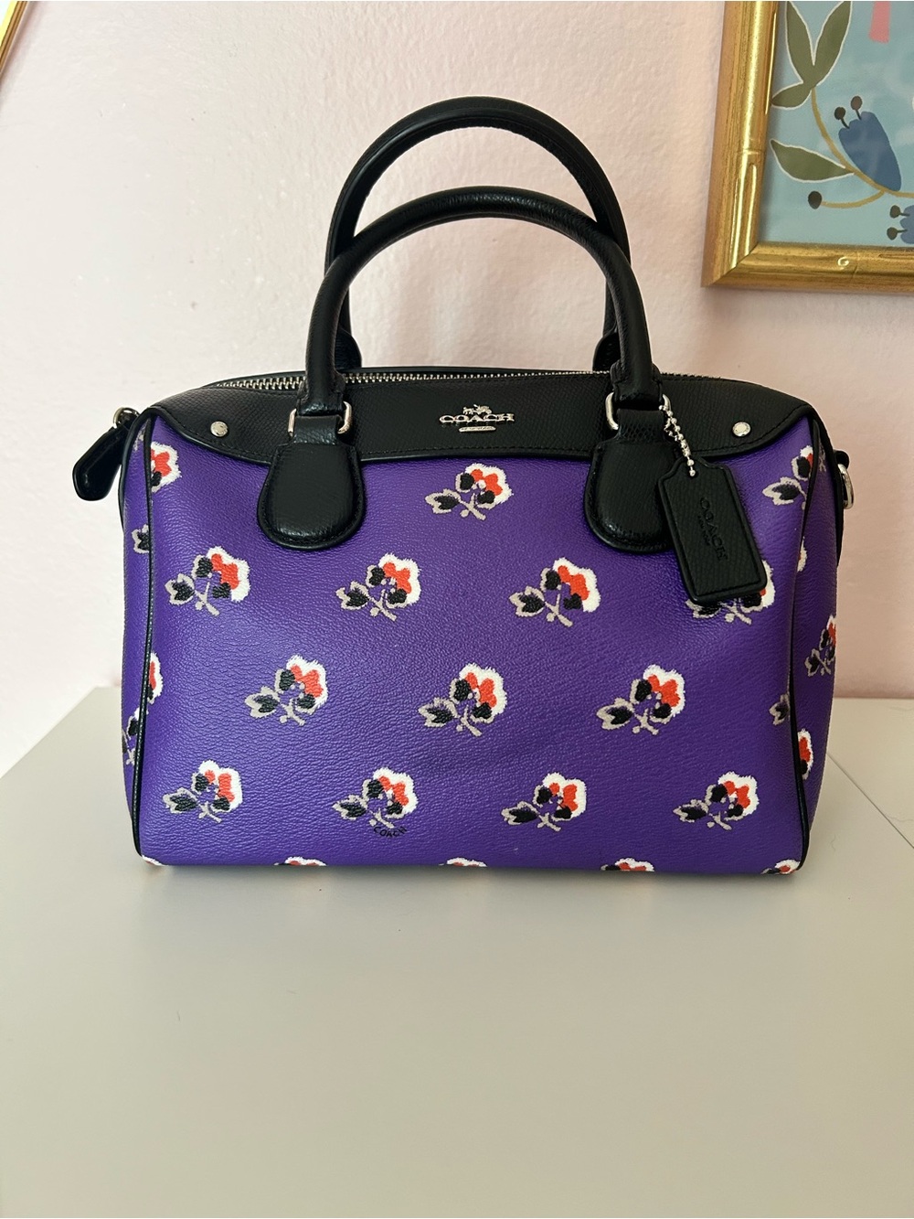Coach Bramble Rose Mini Bennett Satchel Handbag Purple Floral